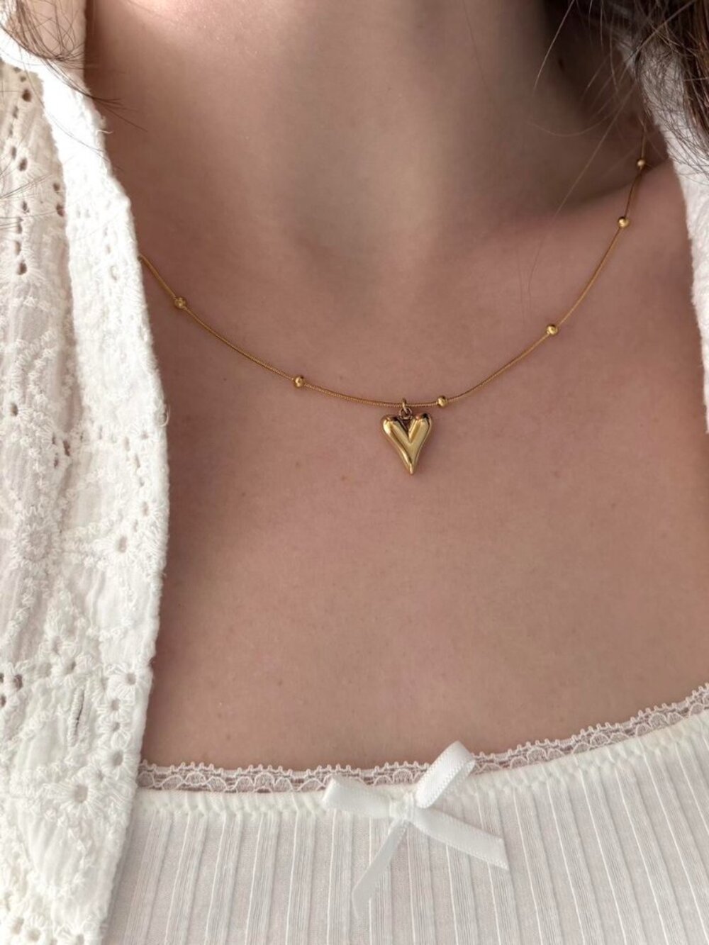 Sku0494 gold necklace a chain with a‎ heart pendant Stainless steel+ gift bag